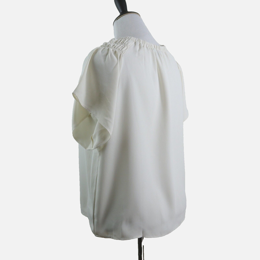 Ann Taylor Size Petite L Tiered Sleeve Boatneck Blouse Ivory Crepe - Picture 4 of 10